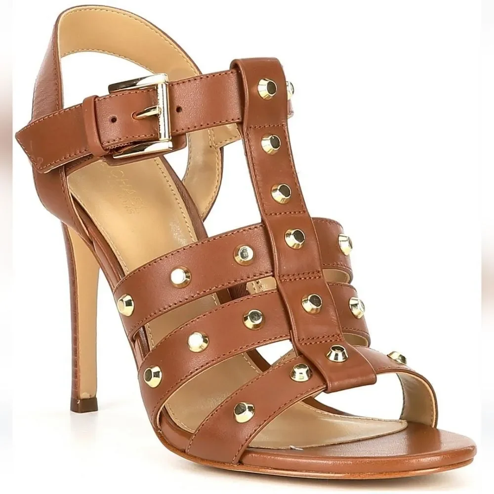 NWOB MICHAEL Michael Kors Jagger Studded Stiletto Sandal in Luggage